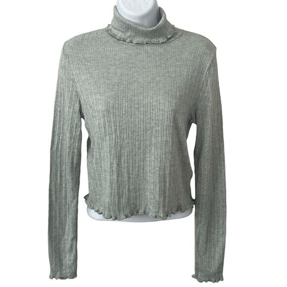 Madewell Tops - NWT Madewell Ribbed Crop Top M Pullover Fitted Lightweight Green Ruffled Edge